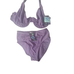 Purple  Bikini Bay New Two Piece Set With Tags Size 6 Buttons 34 Top